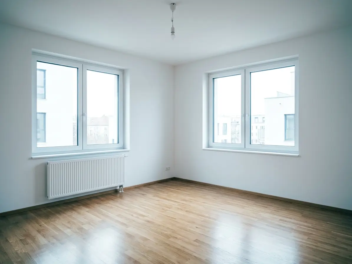 Sauberes, bezugsfertiges Neubauzimmer